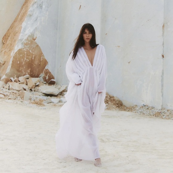 A PERFECT NOMAD Solice Dress M Kaftan White Cotton Gauze NWT
